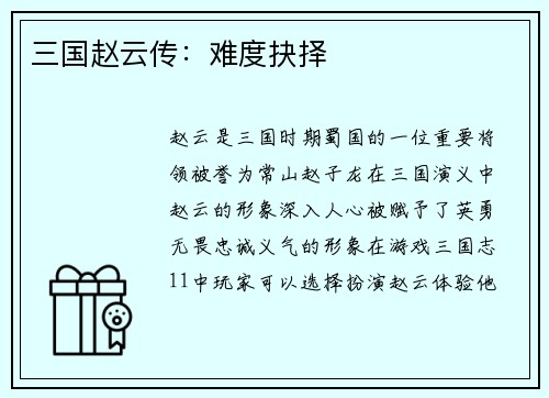 三国赵云传：难度抉择
